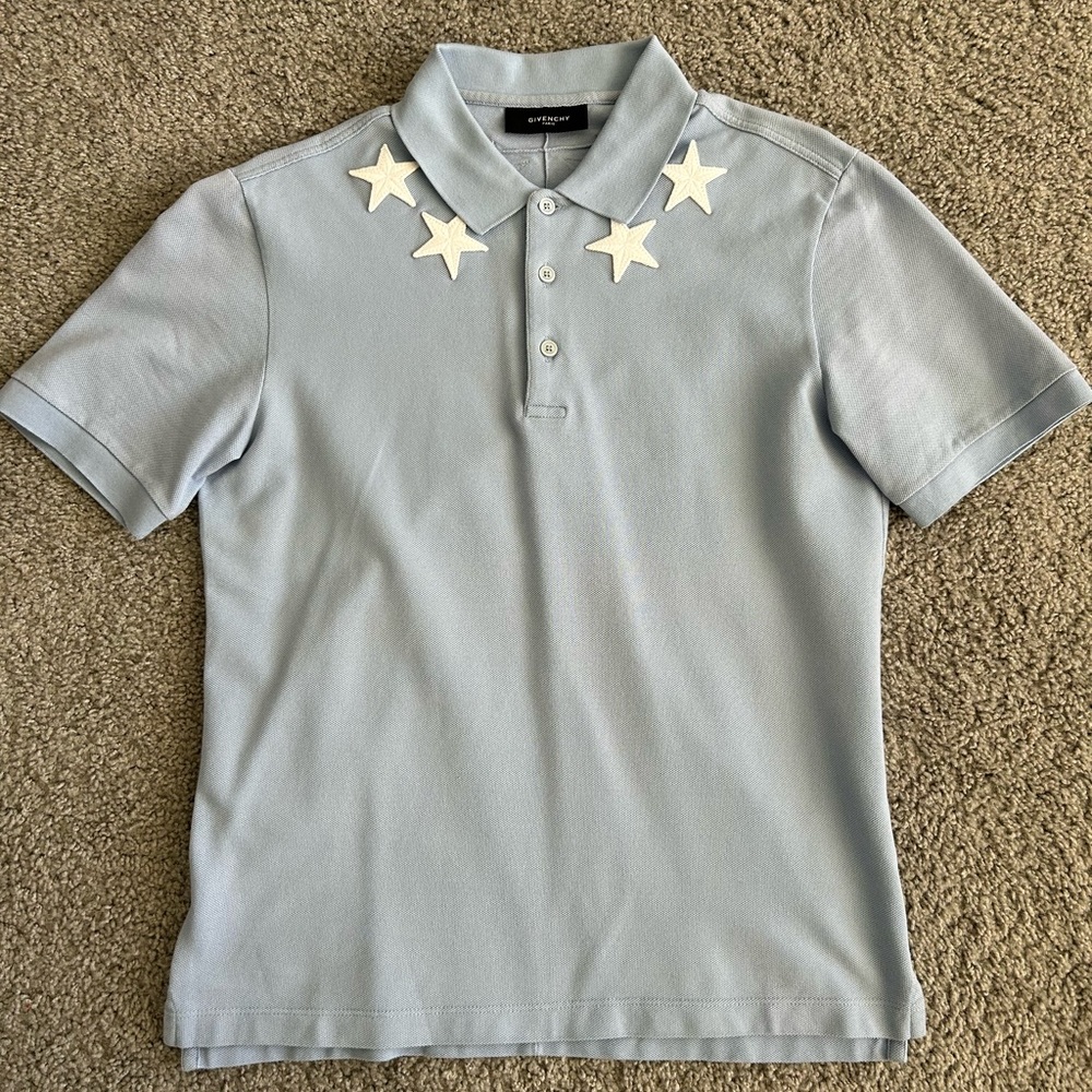 Givenchy Light Blue Polo with White Star Appliqués